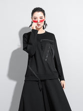 Women Zipper Decoration Stitching Sweatshirt